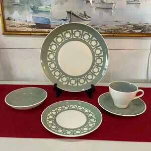 Vintage Persian key by Harker five piece plate setting Ironstone USA made